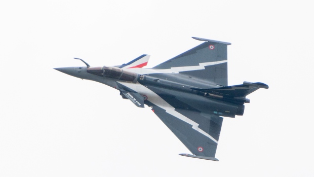 A Dassault Rafale 2 fighter plane at the Paris Air Show on June 19, 2023.