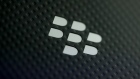 The Blackberry Ltd. logo sits on the rear of the company's Keyone smartphone, during its launch event ahead of the Mobile World Congress (MWC) in Barcelona, Spain, on Saturday, Feb. 25, 2017. 