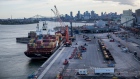 A cargo ships sits docked at the Viau terminal in the Port of Montreal in Montreal, Quebec, Sept. 21