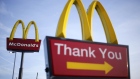 Signage is displayed outside a McDonald's Corp. fast food restaurant in Carrolton, Kentucky, U.S.