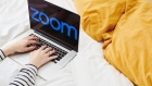The logo for the Zoom Video Communications Inc. application is displayed on an Apple Inc. laptop computer in an arranged photograph taken in the Brooklyn borough of New York, U.S., on Friday, April 10, 2020. Zoom's shares have soared in 2020 as the popularity of its video conferencing service has grown during a time of widespread lockdowns aimed at stemming the spread of the coronavirus pandemic. Photographer: Gabby Jones/Bloomberg