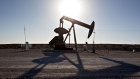A pumpjack operates on an oil well in the Permian Basin near Orla, Texas.