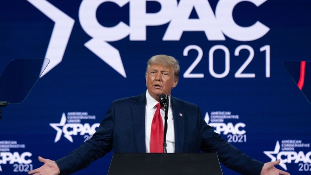 Former U.S. President Donald Trump speaks during the Conservative Political Action Conference (CPAC) in Orlando, Florida, U.S., on Sunday, Feb. 28, 2021. 