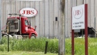 Signage outside the JBS Beef Production Facility in Greeley, Colorado, U.S., on Tuesday, June 1, 2021. A cyberattack on JBS SA, the world's largest meat producer, has forced the shutdown of some of the largest slaughterhouses globally, and there are signs that the closures are spreading.