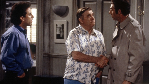 Jerry Seinfeld as Jerry Seinfeld, from left, Barney Martin as Morty Seinfeld, and Michael Richards as Cosmo Kramer in episode 19 of the “Seinfeld” television series.