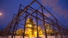 Lights illuminate the low-temperature isomerization unit at the Novokuibyshevsk oil refinery plant, operated by Rosneft PJSC, in Novokuibyshevsk, Samara region, Russia, on Wednesday, Dec. 21, 2016. Oil trimmed a second weekly gain as investors weighed rising U.S. inventories against coming coordinated output cuts by OPEC and other producing nations.