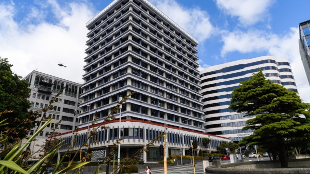 The Reserve Bank of New Zealand (RBNZ) building, center, in Wellington, New Zealand, on Saturday, Nov. 28, 2020. A housing frenzy at the bottom of the world is laying bare the perils of ultra-low interest rates. Photographer: Mark Coote/Bloomberg