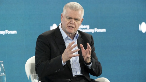 Noel Quinn, chief executive officer of HSBC Holdings Plc, speaks during the Bloomberg New Economy Forum in Singapore, on Thursday, Nov. 18, 2021. The New Economy Forum is being organized by Bloomberg Media Group, a division of Bloomberg LP, the parent company of Bloomberg News.