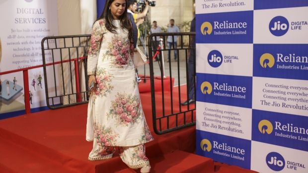Isha Ambani, daughter of billionaire Mukesh Ambani, arrives for the Reliance Industries Ltd. annual general meeting in Mumbai, India, on Monday, Aug. 12, 2019. Saudi Aramco will buy a 20% stake in the oil-to-chemicals business of India’s Reliance Industries Ltd., including the 1.24 million barrels-a-day Jamnagar refining complex on the country’s west coast, Reliance Chairman Mukesh Ambani said at the company’s annual general meeting in Mumbai.