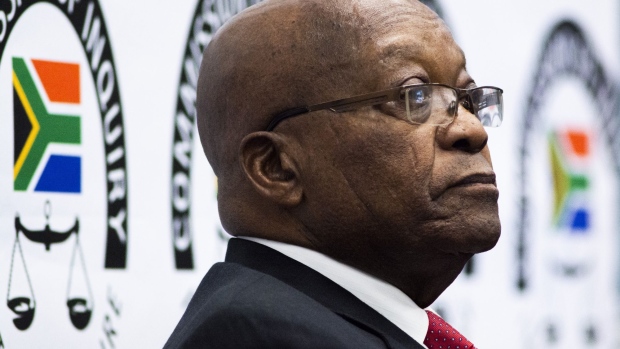 Jacob Zuma, former South African president, prepares to testify in the state capture inquiry in Johannesburg, South Africa on Monday, July 15, 2019. Zuma is set to appear before a judicial panel for the first time today to answer accusations that he consented to and benefited from widespread looting during his nine-year rule.