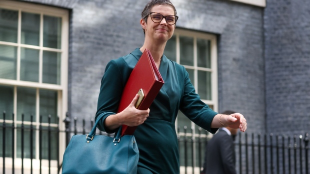 Chloe Smith, UK work and pensions secretary, departs following the first meeting of cabinet ministers under Liz Truss, UK prime minister, at 10 Downing Street in London, UK, on Wednesday, Sept. 7, 2022. Liz Truss promised a major package of support this week to tackle soaring UK energy bills, in her first national address as leader that was dominated by a cost-of-living crisis likely to make or break her premiership.