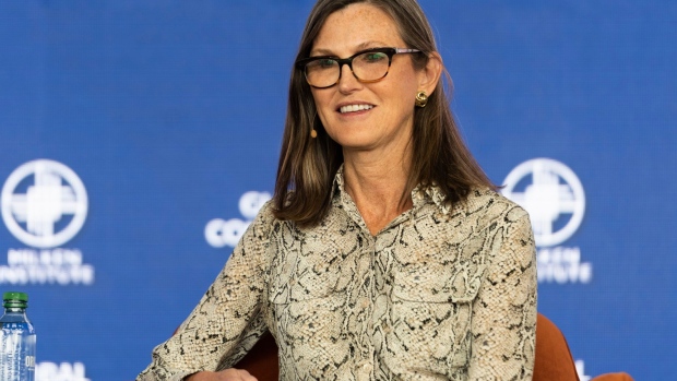 Catherine Wood, chief executive officer of ARK Investment Management LLC, participates in a panel discussion during the Milken Institute Global Conference in Beverly Hills, California, U.S., on Monday, May 2, 2022. The event convenes the best minds in the world to tackle its most urgent challenges and to help realize its most exciting opportunities.