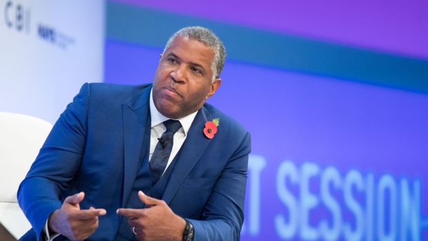 Robert Smith, billionaire and chairman and chief executive officer of Vista Equity Partners LLC, gestures while speaking at the Confederation of British Industry (CBI) Annual Conference in London, U.K., on Monday, Nov. 6, 2017. The CBI is urging an end to the “soap opera” of Brexit and said it will appeal for a “single, clear strategy” in negotiations.