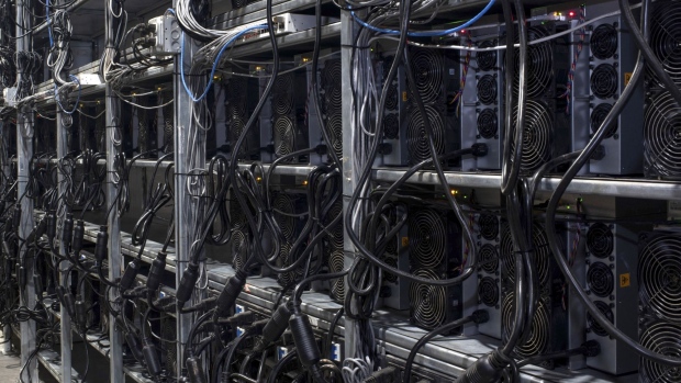 Bitcoin mining machines in a warehouse at the Whinstone US Bitcoin mining facility in Rockdale, Texas.