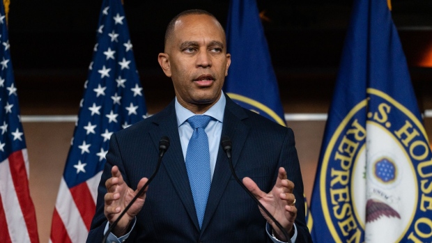 Representative Hakeem Jeffries, a Democrat from New York, speaks during a news conference following the weekly Democratic caucus luncheon in Washington, D.C., US, on Tuesday, Sept. 20, 2022. House and Senate leaders are entering a final round of negotiations on a plan to fund the government through the fall and head off a shutdown threat by the end of this month.