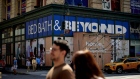 Signage outside a Bed Bath & Beyond retail store in New York, US, on Thursday, Aug. 25, 2022. Bed Bath & Beyond Inc. is looking to mortgage its prized Buybuy Baby brand in its urgent effort to raise financing as sales slump, cash runs low and unpaid vendors withhold shipments. Photographer: Gabby Jones/Bloomberg