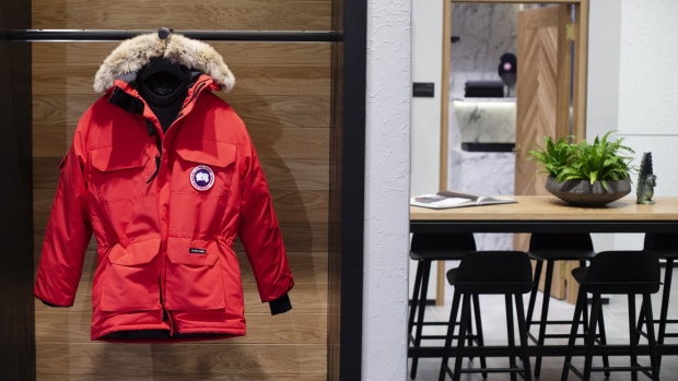 A parka hangs on display at the new Canada Goose Holdings Inc. store in Montreal, Quebec, Canada, on Thursday, Nov. 15, 2018. Canada Goose is adding frigid rooms to some of its stores where shoppers can test the luxury coats in temperatures as low as -25 degrees Celsius (-13 Fahrenheit).