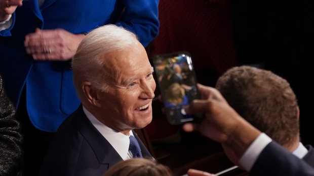 US President Joe Biden arrives to deliver the State of the Union address at the US Capitol in Washington, DC, US, on Tuesday, Feb. 7, 2023. Biden is speaking against the backdrop of renewed tensions with China and a brewing showdown with House Republicans over raising the federal debt ceiling.