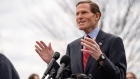 Senator Richard Blumenthal, a Democrat from Connecticut, gestures as he speaks during a news conference for the Big Oil Windfall Profits Tax Act near the U.S. Capitol in Washington, D.C., U.S., on Wednesday, March 30, 2022. Legislation to revoke Russia's regular trade status with the U.S. remains stalled as Democrats scramble to reach a deal with GOP Senators.