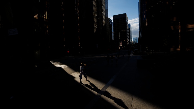 Pedestrians walking in financial district