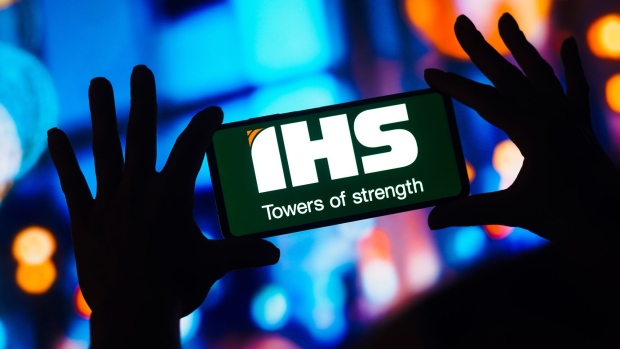 In this photo illustration, the IHS Towers logo is displayed on a smartphone.  Photographer: Rafael Henrique/SOPA Images/LightRocket/Getty Images