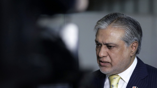 Ishaq Dar, Pakistan's finance minister, speaks during a Bloomberg Television interview on the sidelines of the 50th Asian Development Bank (ADB) Annual Meeting in Yokohama, Japan, on Friday, May 5, 2017. Dar said Pakistan's central bank's current acting governor probably wouldn't be the permanent choice, as the country's economy faces headwinds before elections next year.
