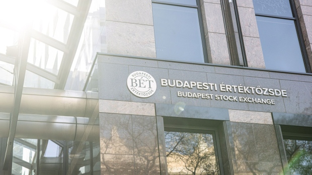 A BET logo outside the Budapest Stock Exchange Ltd. in Budapest, Hungary, on Tuesday, March 9, 2021. The market for initial public offerings in Hungary is stirring and the Budapest exchange is looking to add its long-talked-about listing to the lineup of share sales.