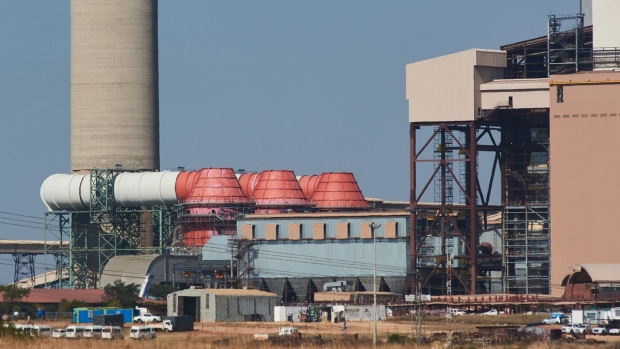Structures which form part of the wet flue gas desulphurisation (FGD) system at the Eskom Holdings SOC Ltd. Kusile coal-fired power station in Mpumalanga, South Africa, on Friday, May 5, 2023. Debt-strapped Eskom is currently implementing daily blackouts because its dilapidated power plants are unable to supply enough electricity to meet demand and it doesn’t have the money to invest in capital equipment.