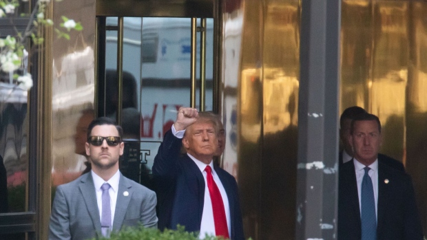 Former US President Donald Trump exits from Trump Tower in New York, US, on Tuesday, April 4, 2023. Trump, the first former US president to be indicted, will plead not guilty when he appears in a Manhattan state court Tuesday to face criminal charges, his defense lawyer said. Photographer: Michael Nagle/Bloomberg