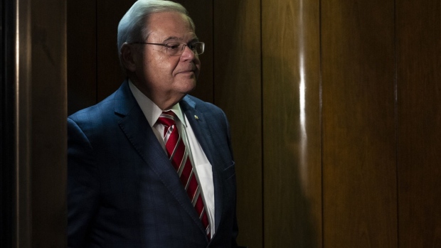 WASHINGTON, DC - SEPTEMBER 28: Sen. Bob Menendez (D-NJ) stands in an elevator after leaving his office in the Hart Senate Office Building on September 28, 2023 in Washington, DC. Menendez will address Senate Democrats in a caucus meeting later today, a day after being arraigned on federal bribery charges in New York City. (Photo by Anna Moneymaker/Getty Images)