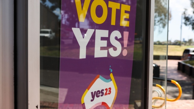MELBOURNE, AUSTRALIA - OCTOBER 02: A Vote yes sign on display at the Aboriginal Advancement League on October 02, 2023 in Melbourne, Australia. On October 14, 2023, Australians will vote on a referendum to amend the Constitution to recognise First Peoples of Australia and establish an Aboriginal and Torres Strait Islander Voice to Parliament. To pass, the referendum requires a 'double majority' - a national majority of 'yes' votes, and a majority of states voting 'yes'. (Photo by Asanka Ratnayake/Getty Images)