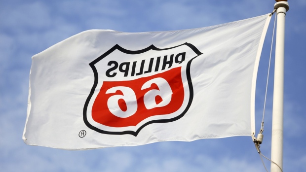 A Phillips 66 flag at a refinery in Roxana, Illinois, US.
