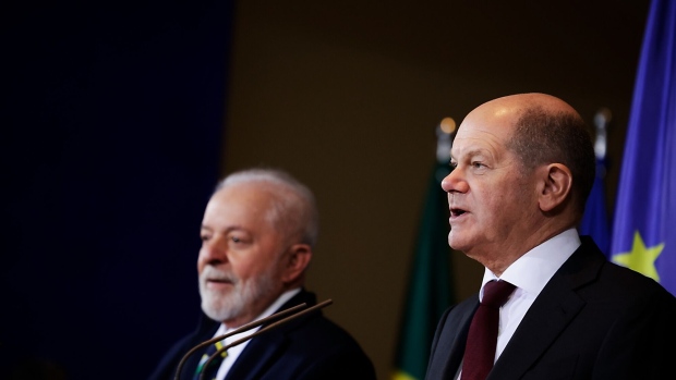 BERLIN, GERMANY - DECEMBER 4: German Chancellor Olaf Scholz and Brazilian President Luiz Inacio Lula da Silva attend a press conference at Chancellory on December 4, 2023 in Berlin, Germany. The German and Brazilian governments are holding consultations today in Berlin. (Photo by Carsten Koall/Getty Images)