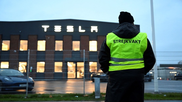A Tesla service center in Segeltorp, Sweden  Photographer: Jessica Gow/TT/Getty Images
