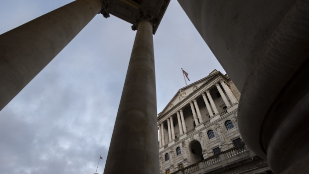 The front facade of the Bank of England (BOE) in London, UK, on Monday, Sept. 18, 2023. Investors are leaning toward another quarter-point increase in the BOE’s key rate from 5.25% at the meeting on Sept. 21, but doubts on markets over further hikes have mounted in recent weeks.