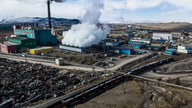 A train carrying bags of copper concentrate leaves the Erdenet Mining Corp. copper mine in Erdenet, Mongolia, on Wednesday, March 15, 2023. Erdenet, the country's second-biggest copper mine, has been producing since 1978 when it was set up with support from the Soviet Union.