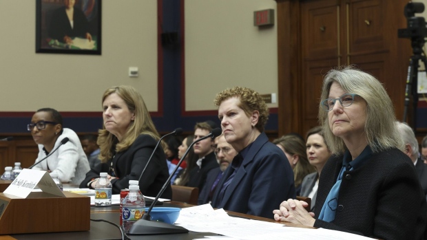 Dr. Claudine Gay, Liz Magill, Dr. Pamela Nadell and Dr. Sally Kornbluth testify before the House Education and Workforce Committee on Dec. 5 in Washington, DC. 