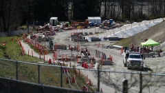 Construction on the Trans Mountain Pipeline expansion project at the Burnaby Terminal tank farm in Burnaby, British Columbia, Canada, on Monday, March 27, 2023. 