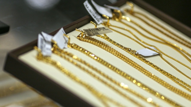 Gold necklaces for sale in India. Photographer: Dhiraj Singh/Bloomberg