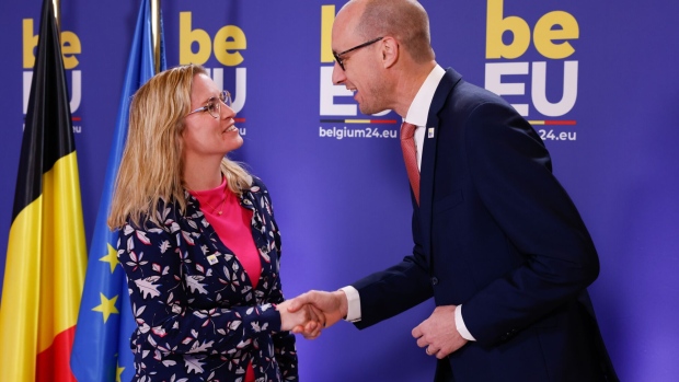 Stephanie Lose with Belgian Finance Minister Vincent Van Peteghem in Ghent on Feb. 23.