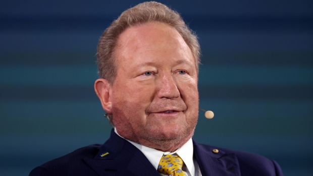 Andrew Forrest, chairman of Fortescue Metals Group Ltd., during the Bloomberg New Economy Forum in Singapore, on Wednesday, Nov. 8, 2023. The New Economy Forum is being organized by Bloomberg Media Group, a division of Bloomberg LP, the parent company of Bloomberg News.