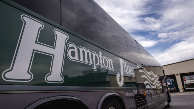 A Hampton Jitney Inc. bus at a terminal in Southampton, New York. 