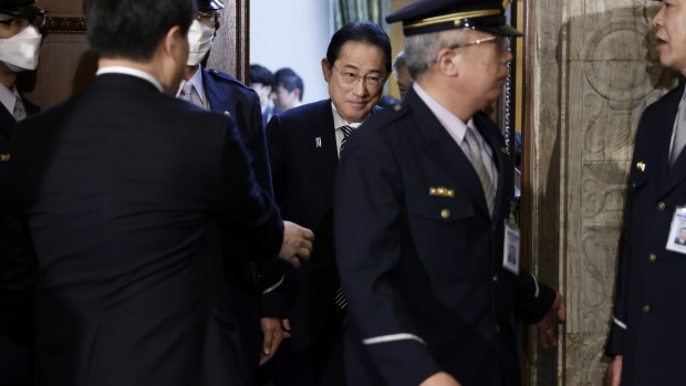 Fumio Kishida departs an ethics hearing in Tokyo, on Feb. 29.