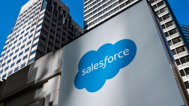 Salesforce headquarters in San Francisco, California, US, on Wednesday, Nov. 29, 2023. Salesforce released earnings figures on November 29. Photographer: David Paul Morris/Bloomberg