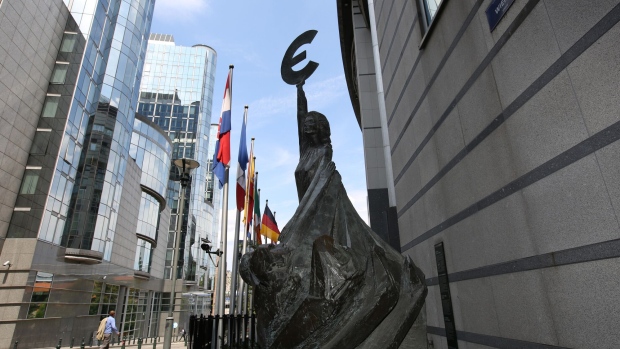 <p>The European parliament buildings in Brussels.</p>