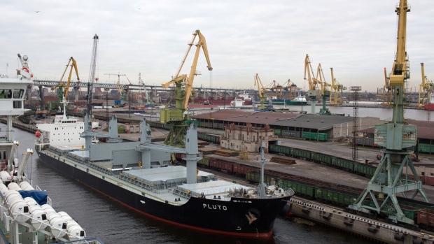 <p>A carrier vessel at the Big Port of Saint-Petersburg in Saint Petersburg, Russia.</p>