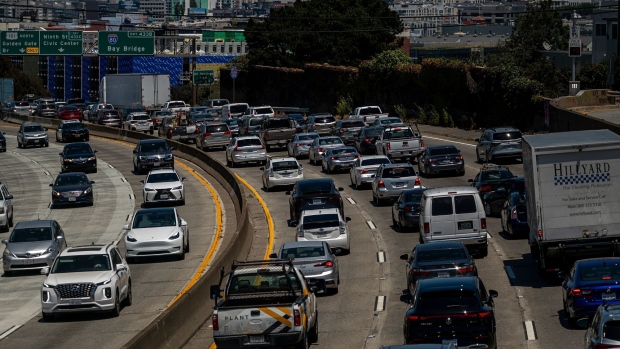 <p>Traffic on highway 101 in San Francisco, California.</p>