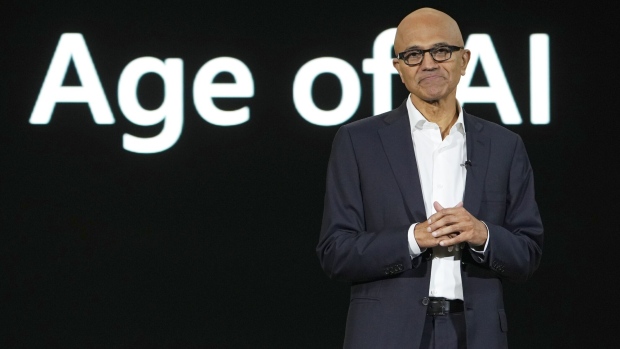 Satya Nadella, chief executive officer of Microsoft Corp., speaks during the company event on AI technologies in Jakarta, Indonesia, on Tuesday, April 30, 2024.