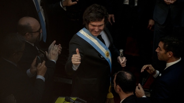 Javier Milei, Argentina’s president, as he arrives to deliver a speech to open the congressional year at the National Congress in Buenos Aires, on March 1, 2024.