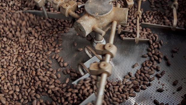 <p>Cocoa beans in a roasting machine at a chocolate factory in Paris. </p>